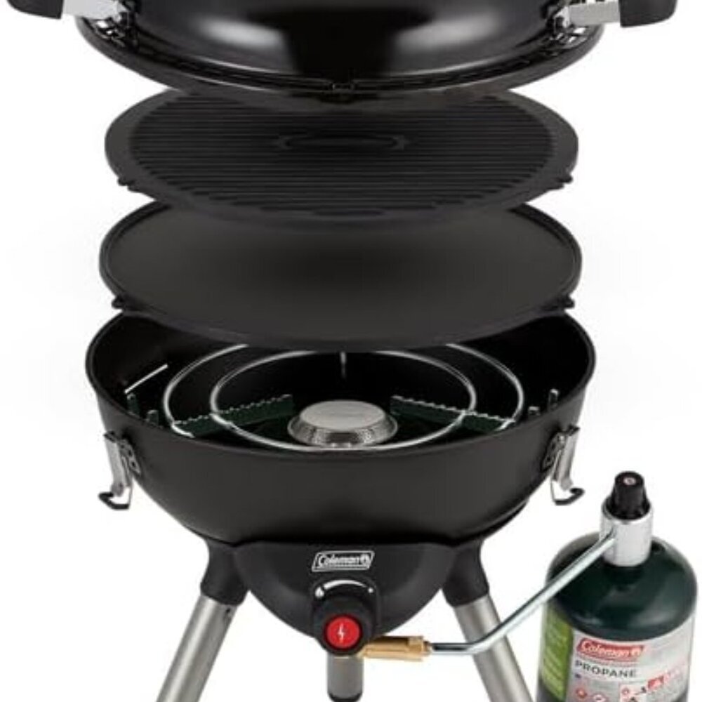 4-in-1 Portable Propane Grill with 4 Cooking Attachments, Grill/Stove/Griddle/Wo
